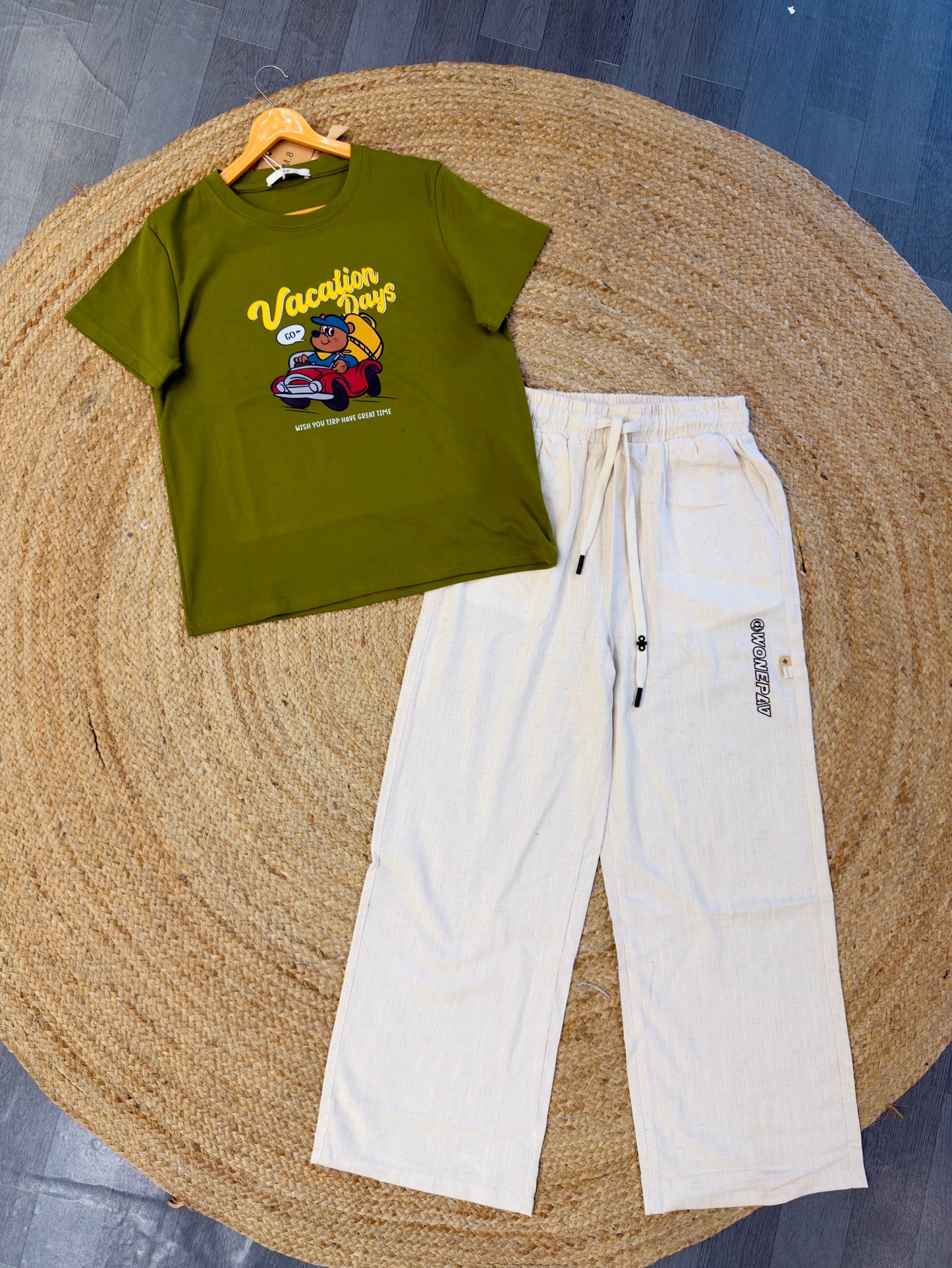 PRINTED TSHIRT WITH LINEN COMFORTABLE PANT SET