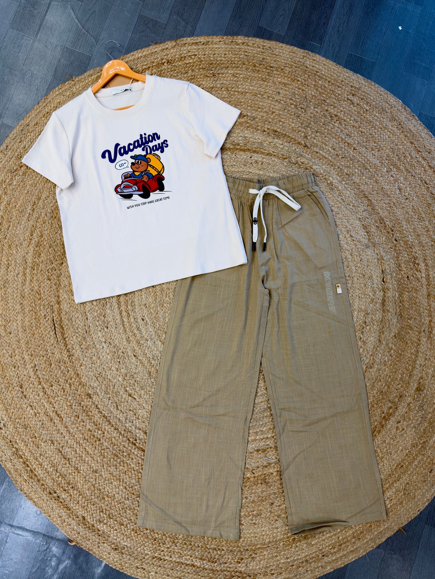 PRINTED TSHIRT WITH LINEN COMFORTABLE PANT SET