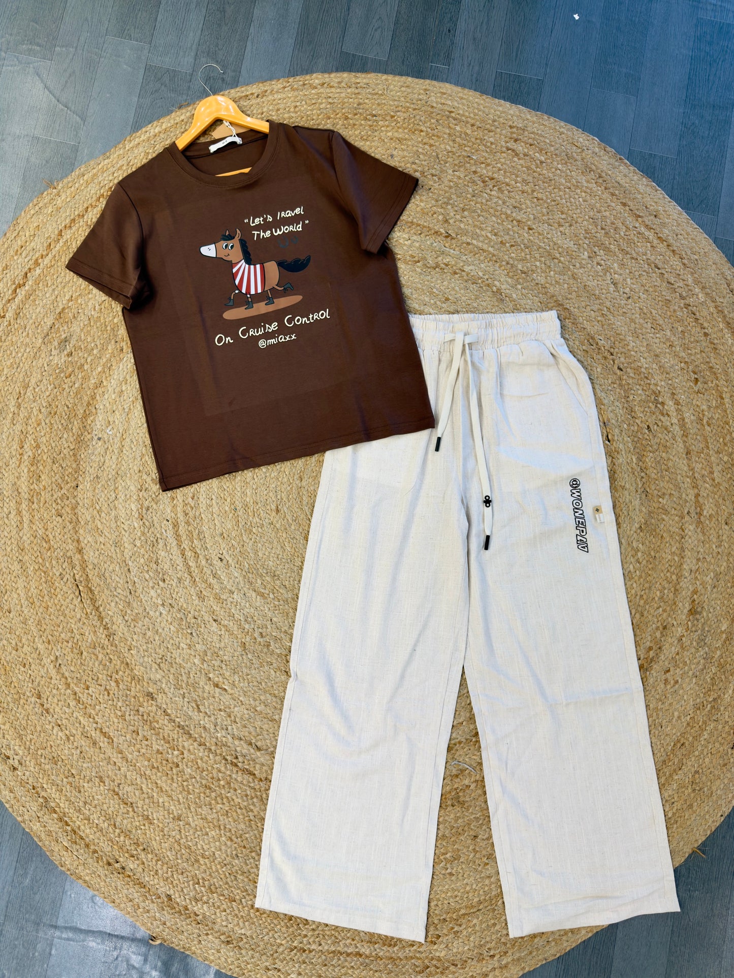 PRINTED TSHIRT WITH LINEN COMFORTABLE PANT SET