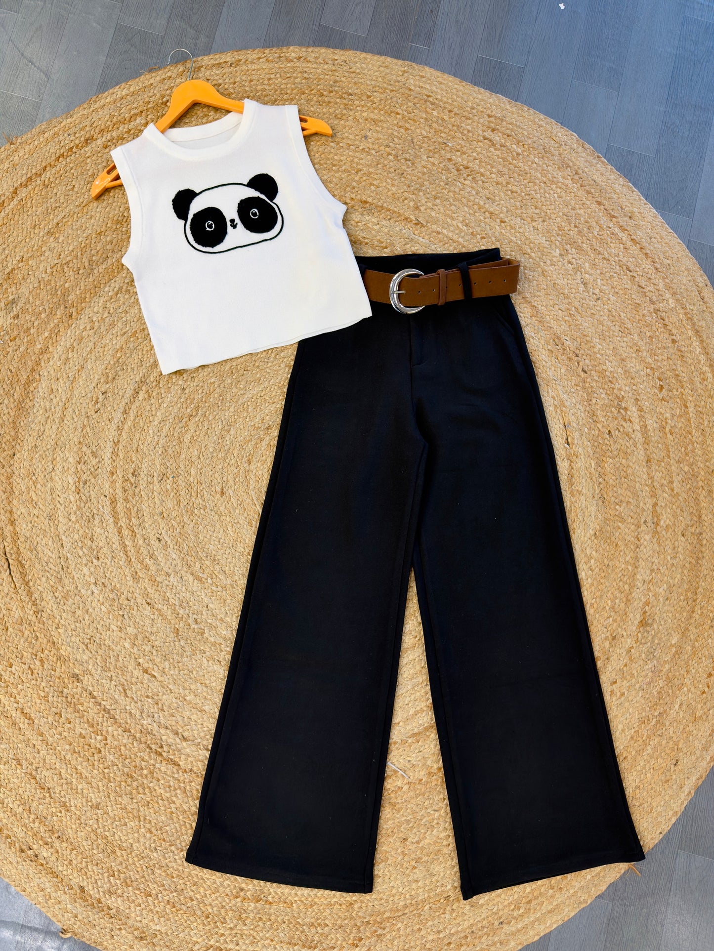 PANDA SLEEVELESS TSHIRT WITH TROUSER PENT SET