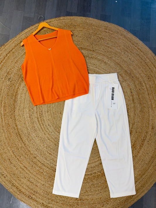 PREMIUM SLEEVELESS TSHIRT WITH LINEN COMFORTABLE PANT SET