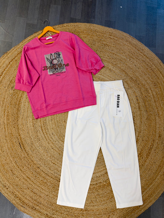 PRINTED TSHIRT WITH LINEN COMFORTABLE PANT SET