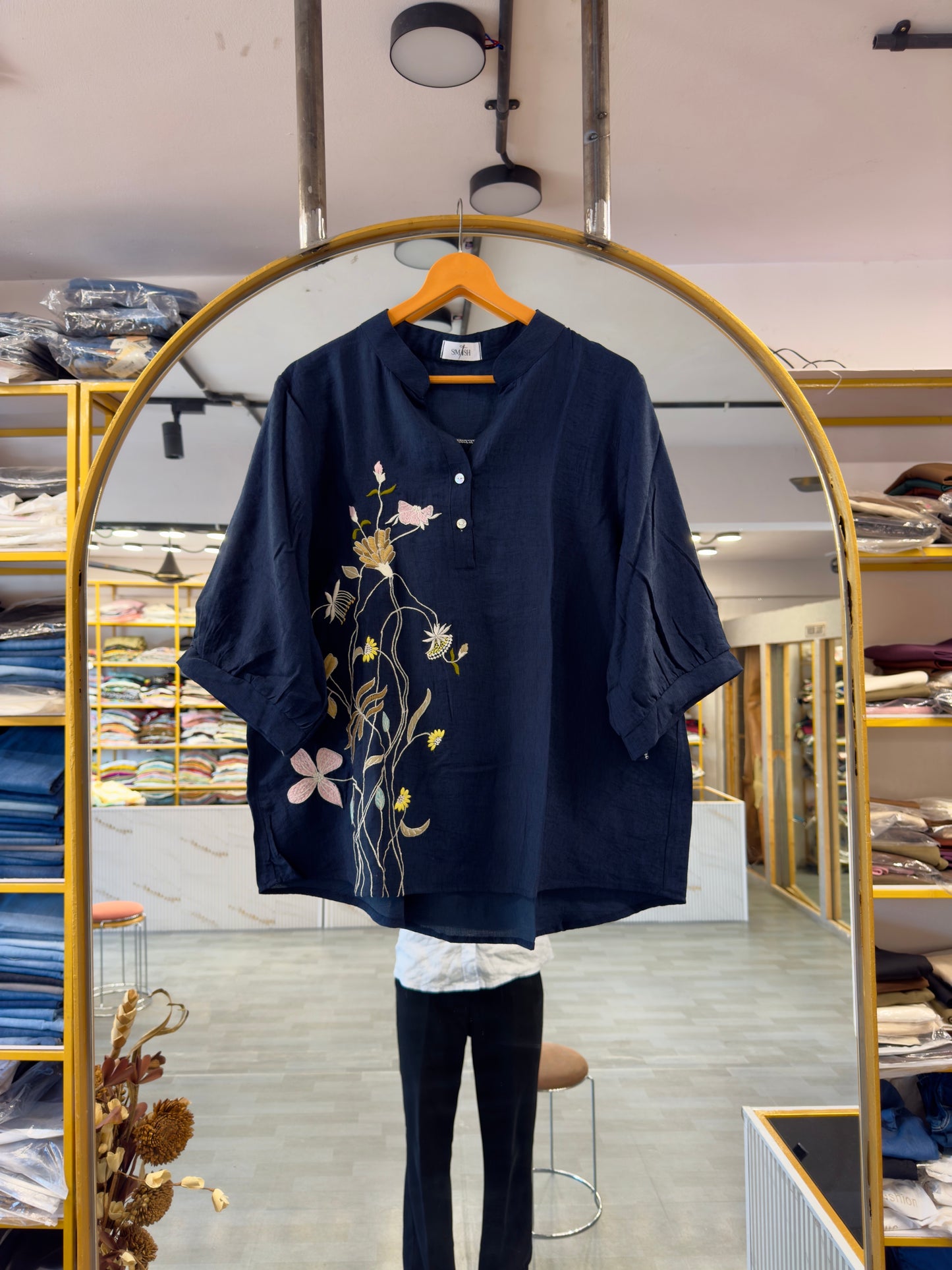 SIDE EMBROIDERY CASUAL LONG TOP