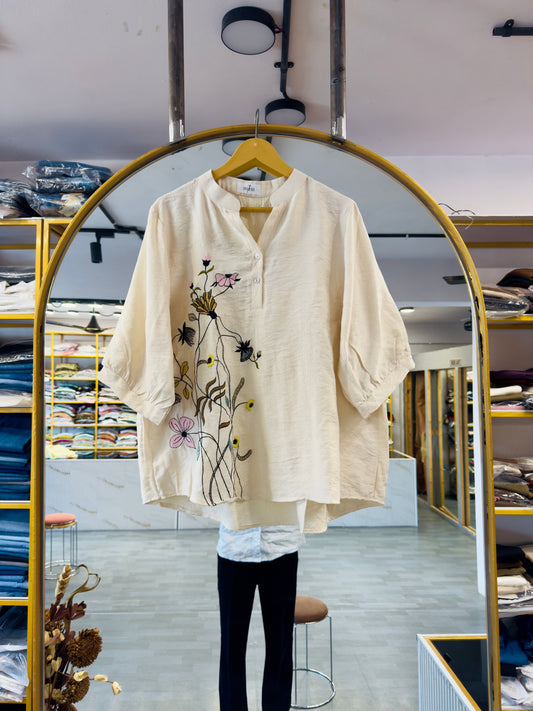 SIDE EMBROIDERY CASUAL LONG TOP