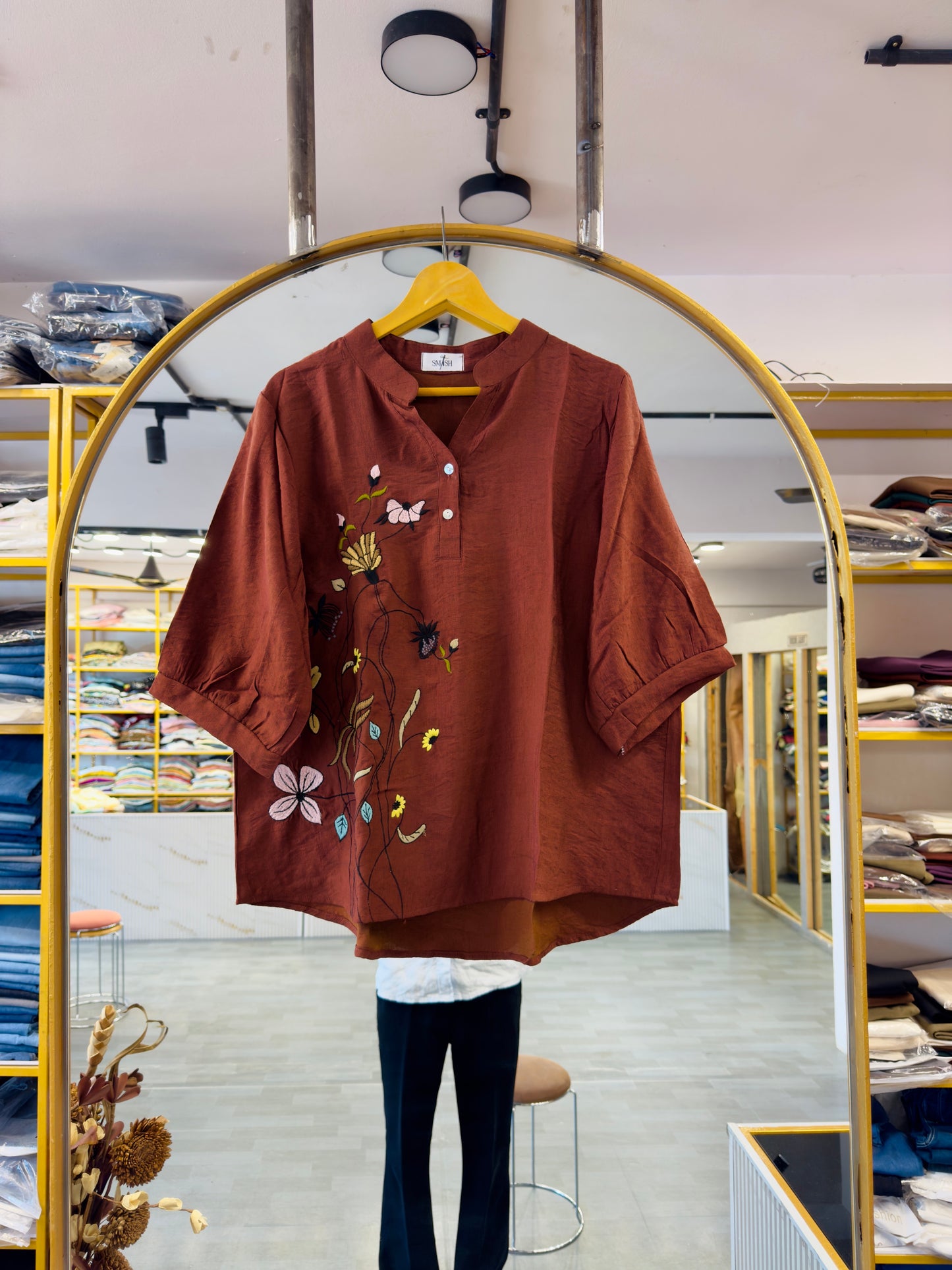 SIDE EMBROIDERY CASUAL LONG TOP