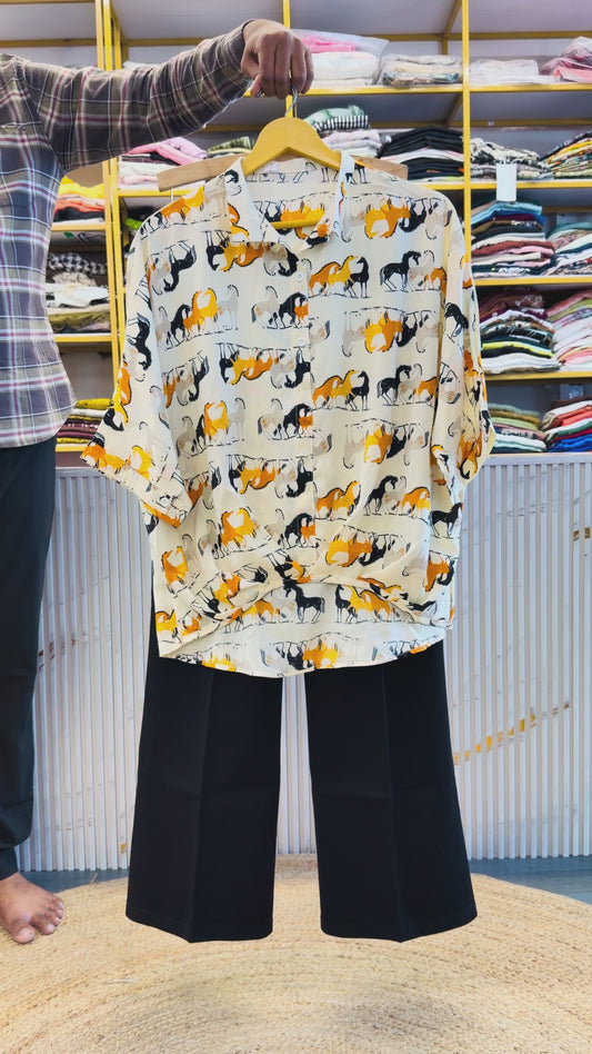 COTTON VISCOUS PRINTED TOP WITH BELL BOTTOM COMFORTABLE TROUSER PANT SET