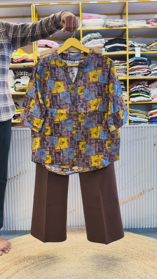 COTTON PRINTED TOP WITH BELL BOTTOM COMFORTABLE TROUSER PANT SET